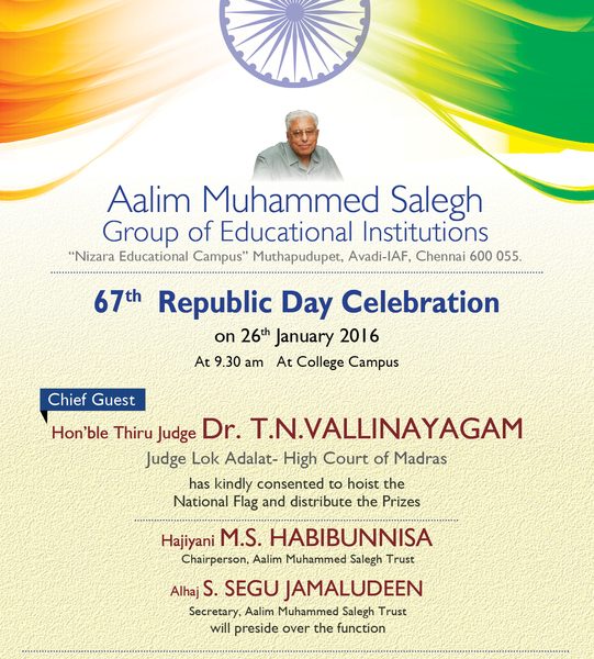 67th Republic Day Celebration 2016 Aalim Muhammed Salegh